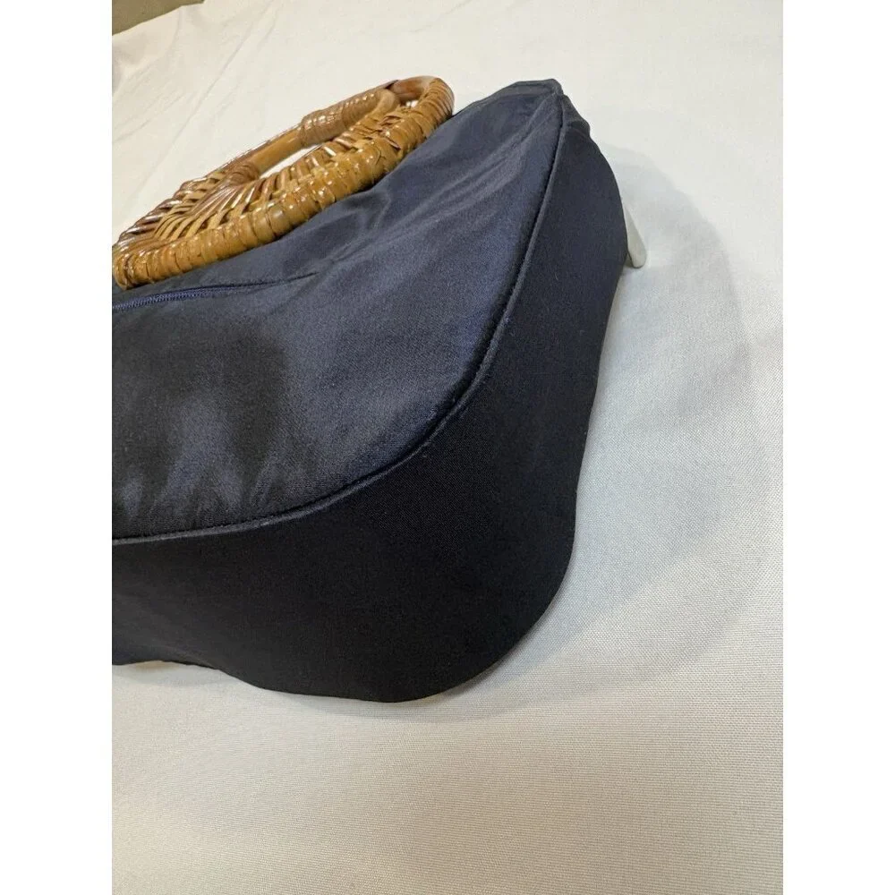 Nehas Cane Handle Blue Silk Floral Embroidered Handbag